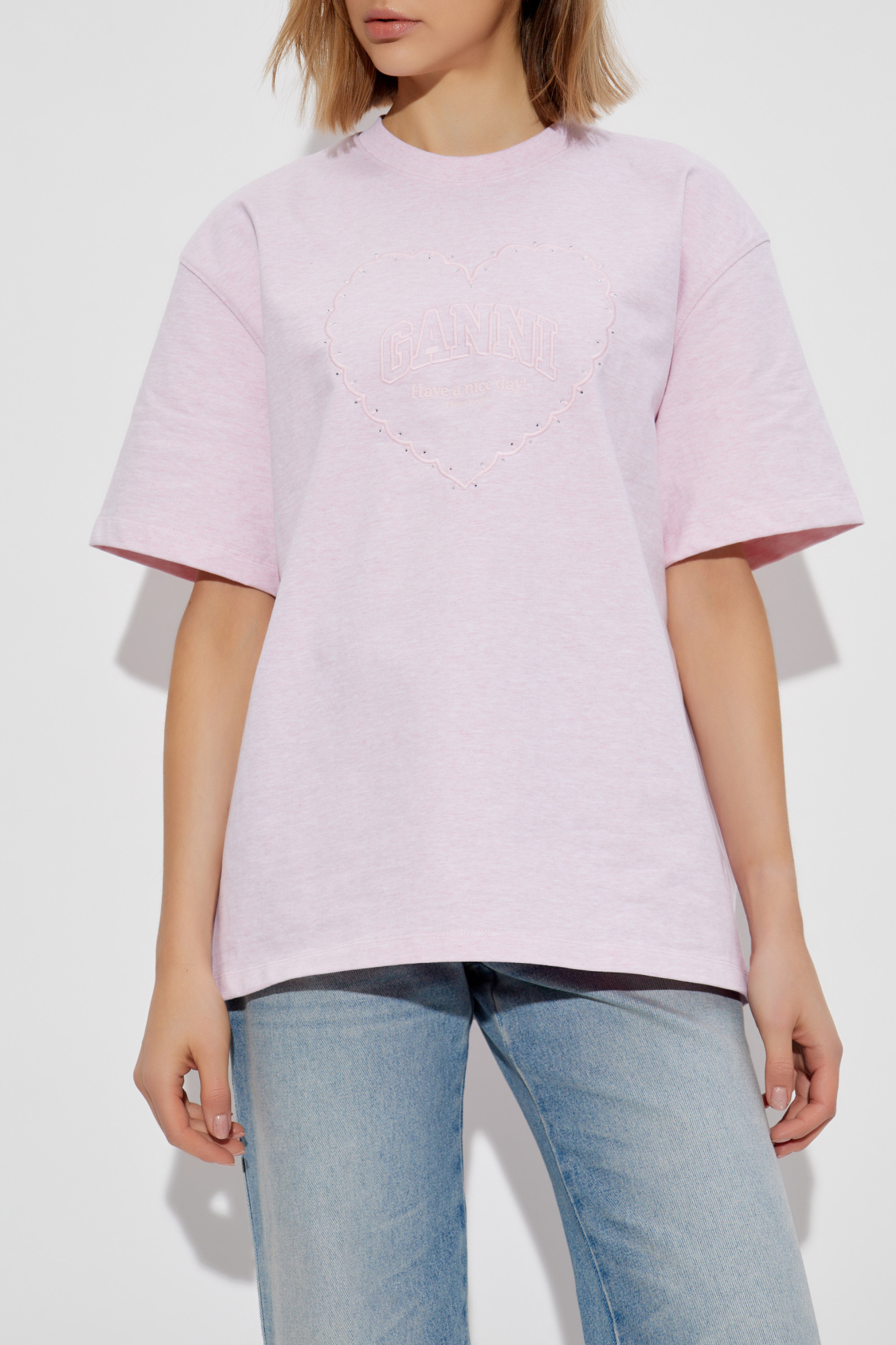 Pink T-shirt with logo Ganni - Vitkac AS